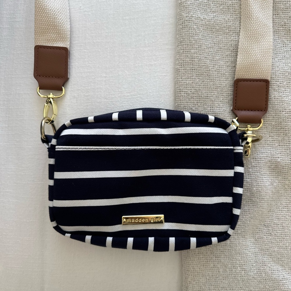 Madden Girl Striped Crossbody Bag in Navy and Cream